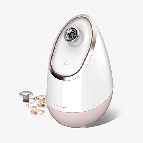 Aira Nano Ionic Facial Steamer by Vanity Planet - (Rose Gold) - Outlines Collection - Unclog Pores & Blackheads Cleaner Detoxifies, Cleanses & Moisturizes - Water Tank & 3 Essential Oil Baskets