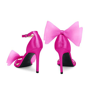 Women's One Strap Heeled Sandals Open Toe Bow Knot Satin Pumps Ankle Buckle Strap Stiletto Heels Summer Shoes