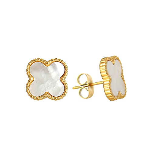 Lucky Clover Stud Earrings for Women Girls 18K Gold Plated Hypoallergenic Cute Fashion Simple Earrings Jewelry Women Gifts (white, Titanium)