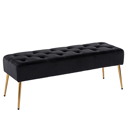 Duhome Button-Tufted Ottoman Bench, Upholstered Bedroom Benches Velvet Footrest Stool Accent Bench for Entryway Dining Room Living Room Bedroom End of Bed, Black