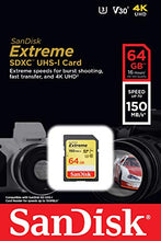 Load image into Gallery viewer, SanDisk 64GB Extreme SDXC UHS-I Memory Card - 150MB/s, C10, U3, V30, 4K UHD, SD Card - SDSDXV6-064G-GNCIN