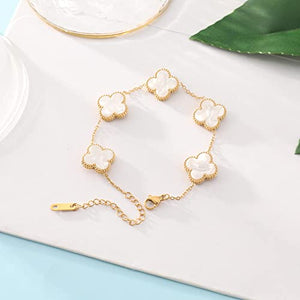 WSupikio Trend Chain Bracelets for Women Girls,18K Gold Zircon Lucky Adjustable Clover Link Bracelets Valentine's Day Christmas Gift Jewelry (White, Stainless Steel)