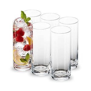 Highly Durable Drinking Glasses Set of 6, 16 Ounce Highball Glasses for Cocktails, Coffee Bar Accessories,Tall Cocktail Glasses, Collins Glasses, Beer Glass, Glass Cups for Iced Coffee, Glass Beer Mug