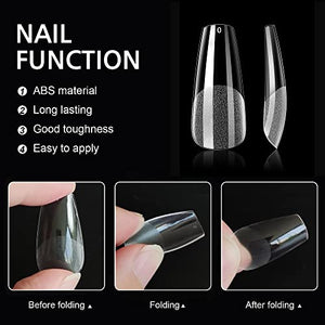AddFavor 240pcs Coffin Nail Tips Clear Full Cover Medium Length Coffin Ballerina Fake Nails Acrylic Gel X Nail Tips for Salon and Home Nail Art Manicure 12 Sizes