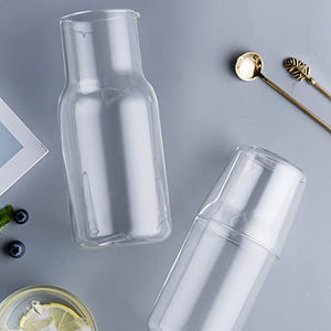 Bedside Water Carafe Set with Tumbler Glass Set for Bedroom Nightstand, Glass Mouthwash Bottle for Bathroom, 14oz/400ml (Clear)