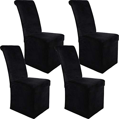 Colorxy Velvet Stretch Chair Covers for Dining Room, Soft Removable Long Solid Dining Chair Slipcovers Set of 4, Black