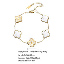 Load image into Gallery viewer, POLYREAL Bracelet Fashion for Women Girls, 18K Gold Plated Adjustable Cute Lucky Clover Rhinestones Bracelet Jewelry(White)