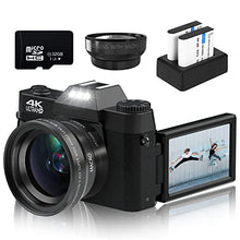 Load image into Gallery viewer, Digital Cameras for Photography, 4K 48MP Vlogging Camera 16X Digital Zoom Manual Focus Rechargeable Students Compact Camera with 52mm Wide-Angle Lens &amp; Macro Lens, 32G Micro Card and 2 Batteries