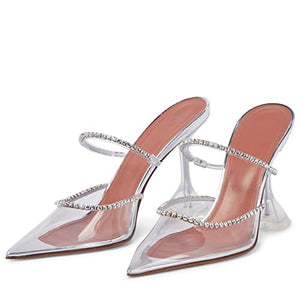 Arqa Heeled Mules for Women Rhinestone Strappy Sandals Slingback Pointed Toe Stiletto Wedding Pumps