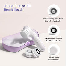 Load image into Gallery viewer, Vanity Planet Facial Cleansing Brush Ultimate Skin Spa with 3 Interchangeable Face Brushes for Cleansing, Exfoliating and Silicone Brush, Cordless, Water Resistant (Not Ur Mom&#39;s Purple)
