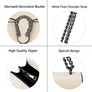 Leather Shoulder Bag Chain Purse for Women - Fashion Crossbody Bags Vintage Snake Print Underarm Bag Square Satchel Clutch Handbag(White)