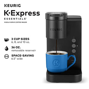 Keurig K-Express Essentials Coffee Maker, Single Serve K-Cup Pod Coffee Brewer, Black - 3 Cup Sizes 6, 8, & 10oz, 36 OZ Removable Reservoir - BROAG Random Color Water Bottle