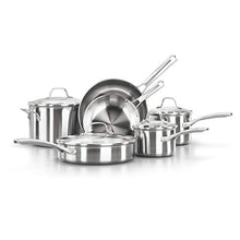 Load image into Gallery viewer, Calphalon 10-Piece Pots and Pans Set, Stainless Steel Kitchen Cookware with Stay-Cool Handles and Pour Spouts, Dishwasher Safe, Silver