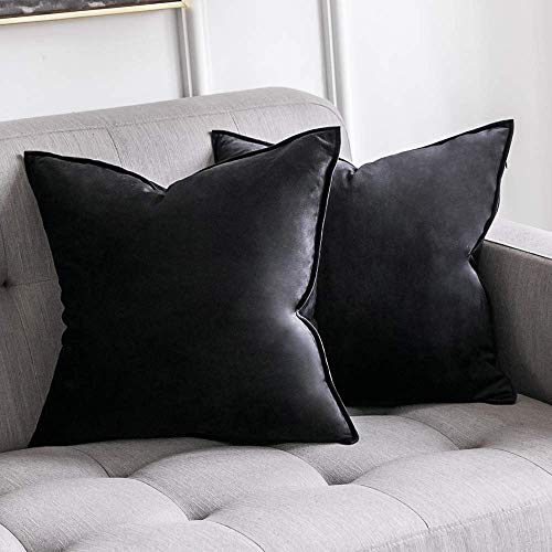 MIULEE Pack of 2 Decorative Halloween Velvet Throw Pillow Cover Soft Pillowcase Solid Square Cushion Case for Sofa Bedroom Car 26x26 Inch Black