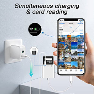 SD Card Reader for iPhone iPad,Micro SD Card Reader Memory Card Reader Plug and Play Trail Camera Viewer SD Card Adapter,Simultaneous Charging and Card Reading Micro SD Card Adapter