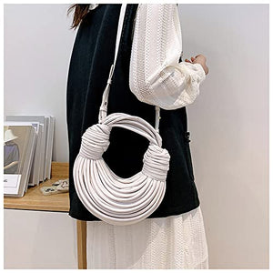 knotted woven tote bag handbag for women Woven Handbag Purse for Women Handwoven Satchel Clutch Purse (White)