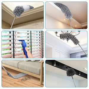 Microfiber Feather Duster (11pcs), Extendable Dusters for Cleaning with 100" Extension Pole, Washable Dusters, Reusable Bendable Dusters for Cleaning Ceiling Fan, High Ceiling, TV, Blinds, Cars