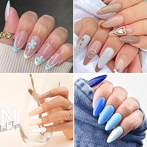 AddFavor 240pcs Almond Nail Tips Clear Full Cover Medium Length Short Almond Fake Nails Acrylic Gel X Nail Tips for Salon and Home Nail Art Manicure 12 Sizes