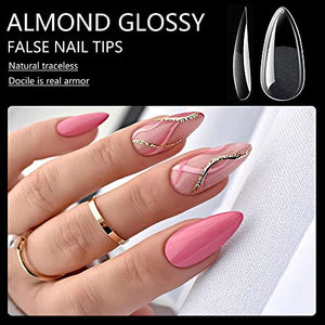 AddFavor 240pcs Almond Nail Tips Clear Full Cover Medium Length Short Almond Fake Nails Acrylic Gel X Nail Tips for Salon and Home Nail Art Manicure 12 Sizes