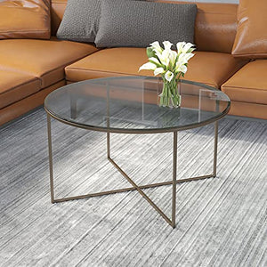 Flash Furniture Greenwich Collection Coffee Table - Modern Clear Glass Coffee Table - Crisscross Matte Gold Frame