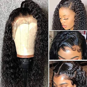 Amanda Hair Kinky Curly 13x4 Lace Front Wigs Human Hair for Black Women Brazilian Virgin Human Hair Lace Frontal Wigs Pre Plucked with Baby Hair Natural Color (curly wigs,22inch)