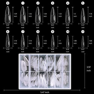AddFavor 240pcs Stiletto Nail Tips Clear Full Cover Long Stiletto Fake Nails Acrylic Gel X Nail Tips for Salon and Home Nail Art Manicure 12 Sizes