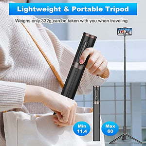 TONEOF 60" Cell Phone Selfie Stick Tripod,Smartphone Tripod Stand All-in-1 with Integrated Wireless Remote,Portable,Lightweight,Tall Extendable Phone Tripod for 4''-7'' iPhone and Android Phones