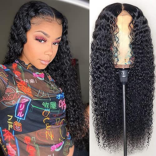 Amanda Hair Kinky Curly 13x4 Lace Front Wigs Human Hair for Black Women Brazilian Virgin Human Hair Lace Frontal Wigs Pre Plucked with Baby Hair Natural Color (curly wigs,22inch)